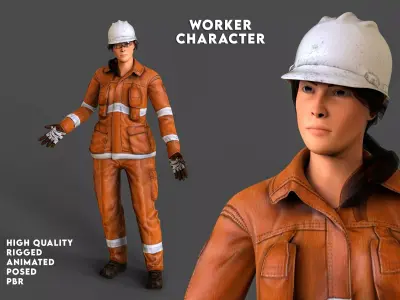 worker Female Realistic rigged Animated Low-poly 3D model