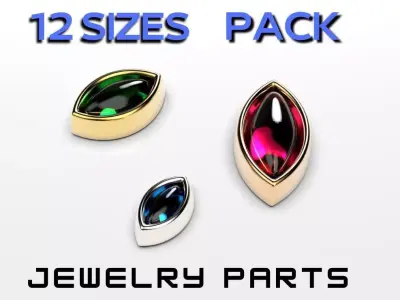 marquise cabochon flush settings  ring heads pendant 3D print model