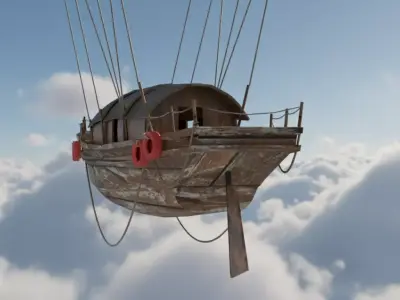 Airship  Vintage Flying Boat with Woven Balloon Low-poly 3D model