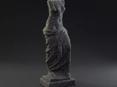 Antique damaged limestone sculpture Low-poly 3D model