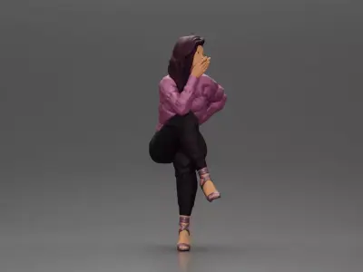 Stylish woman sitting in purple jacket posing with a cigarette 3D print model