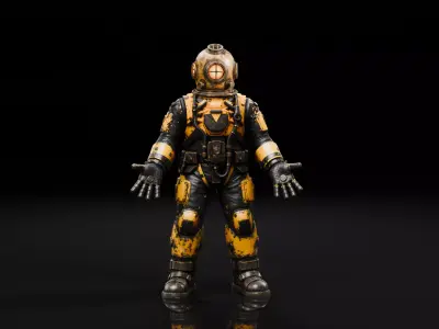 Steampunk Deep Sea Diver - Rigged Low-poly 3D model