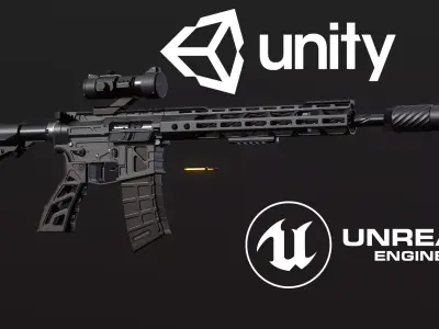 Lightweight AR-15 Low-poly 3D model