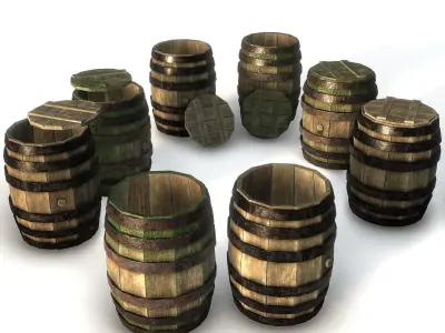 Barrels Pack PBR Low-poly 3D model