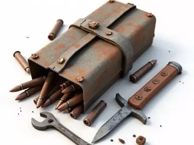 Rusted Ammo Kit and Tools 3D Model Survival Loot Low-poly 3D model