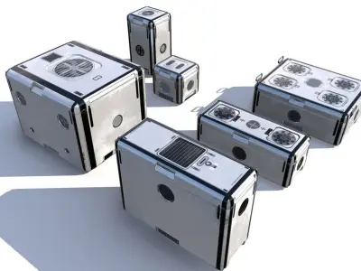 Sci Fi dirty white cargo crates Low-poly 3D model