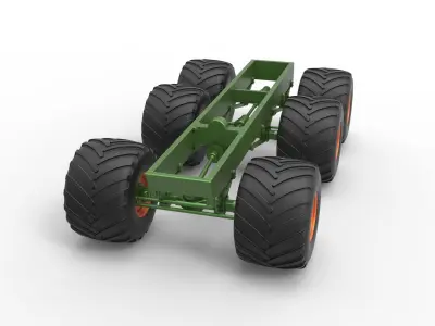 Old school monster truck chassis 6x6 Scale 1 to 25 3D print model
