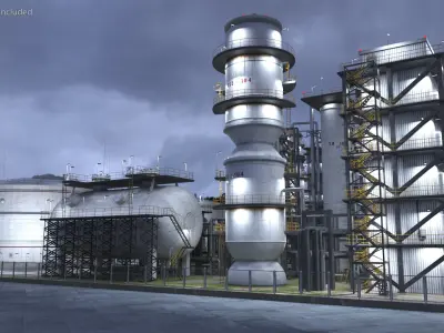  Distressed Oil Refinery Night Scene 