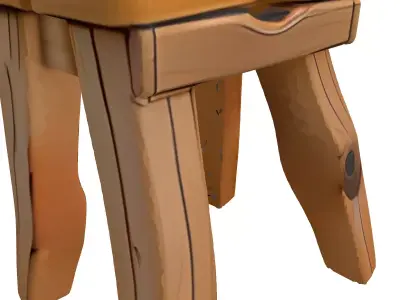 Rustic Wooden Stool PBR Low-poly 3D model