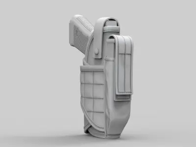 Pistol and Holster High Poly 3D model