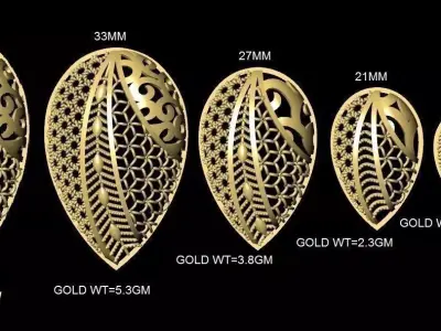 VR-PND2153 gold leaf earring size chart 3D print model