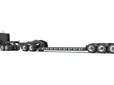 Semi Truck with Lowboy Trailer 3D model 6