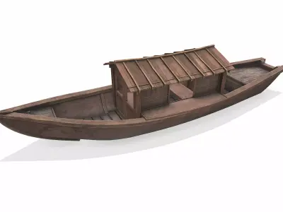 Wooden Boat With Cabin Low-poly PBR Low-poly 3D model