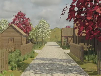 Winter Village Scene 3D model