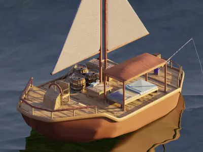 Wooden Boat Raft Free 3D model