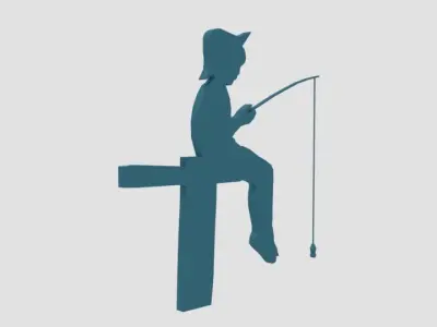 Low Poly Fishing Boy Silhouette Decorative Object Low-poly 3D model