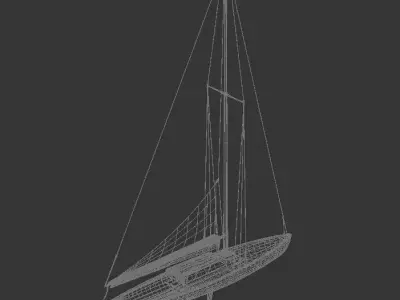 Vintage Wooden Sailing Yacht with Gaff Rig 3D model 3D model