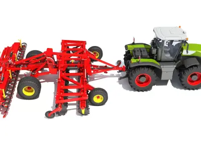 Tractor with Trailed Disc Harrow 3D model buy