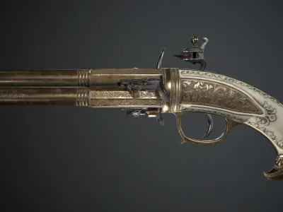 Flintlock Pistol Golden Eagle - Model and Textures Low-poly 3D model