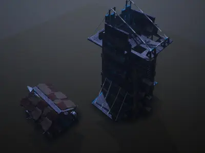 Siege tower battering-ram  Low-poly 3D model