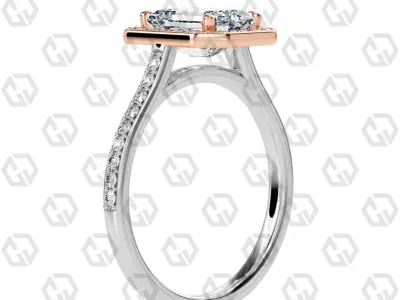 Ring 193 Emerald Shape Cathedral Halo pave set with Gems 3D print model