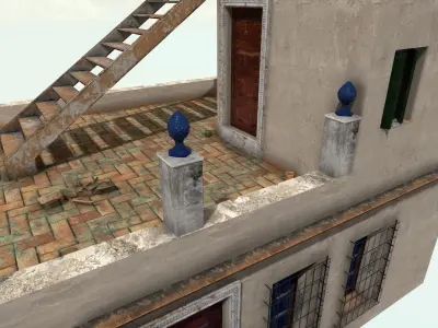 Old High-Quality 3D Colonial House Low-poly 3D model 14