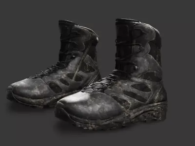 Worn Black Tactical Combat Boots Low-poly 3D model