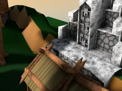 Village minecraft with trees and buildings Low-poly 3D model