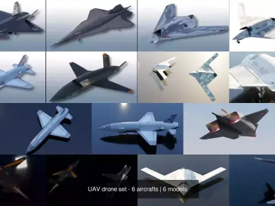 UAV drone set - 6 aircrafts 3D Model Pack