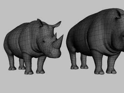 Rhino Family Topology Uv Map Free 3D model