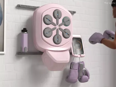 Wall Boxing Trainer Set with Gloves and Water Bottle Pink 3D model