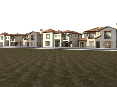 Villa houses in middle of grassy field 3D model
