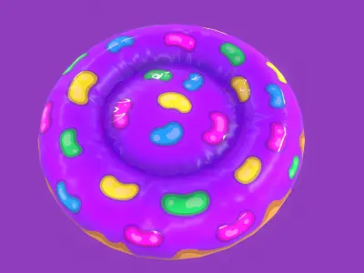 Stylized Violet Donut Pet Bed-Cartoon 3 D model-Dogs and Cats Free low-poly 3D model