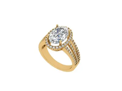  Oval with side stone Solitaire Ring 3D print model