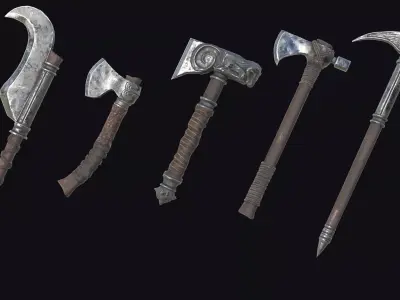 Fantasy Axes RPG Alpenstock Hammer-Axe Battle-axe Viking Low-poly 3D model