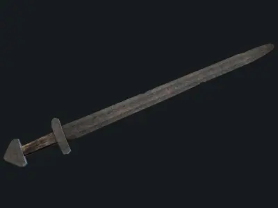 Early-medieval old hammered sword Low-poly 3D model