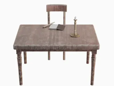 Old Table Set 03 Low-poly 3D model