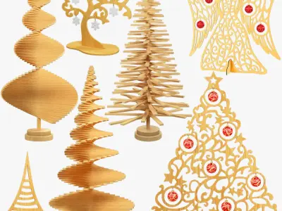 Wooden Christmas Accessories Collection V2 3D model
