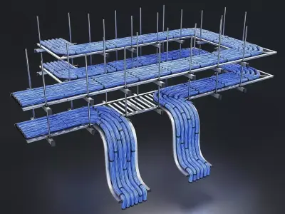 Cable Tray System with Blue Wiring Low-poly 3D model