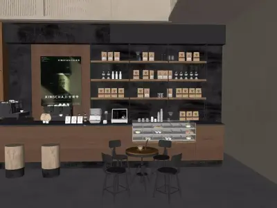 coffee shop blending industrial and wabi-sabi styles 3D model