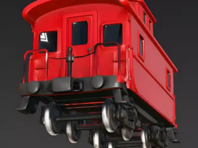 Stylized Cartoon Toy Caboose Red Train 3d model Low-poly 3D model