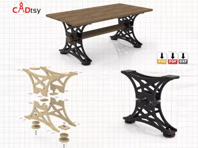 Table DXF CNC Vector Plans for Wooden Industrial Style Table Leg 3D model