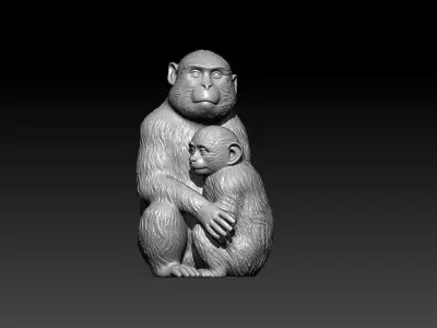 Monkey family model - monkey statue - 3D print 3D print model