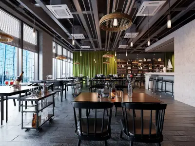 Industrial Loft Restaurant And Wine Bar Interior Scene 3D model
