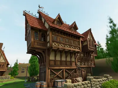 STYLIZED MEDIEVAL BUILDING 05 PRINT READY Low-poly 3D model