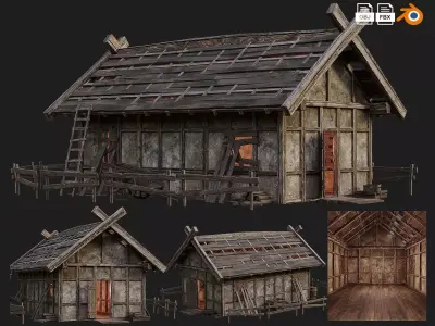 Old Medieval Building House 4K Textures GameReady 53 Low-poly 3D model
