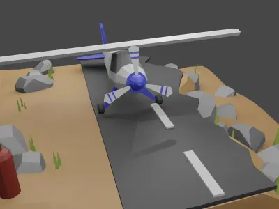 airplane model low poly on road Low-poly 3D model