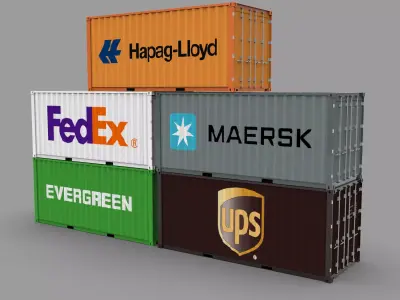 Shipping Container Pack Industrial Cargo Containers Low-poly 3D model purchase