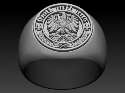 GOTT MIT UNS RING EAGLE GERMAN COAT OF ARMS JEWELRY 3D print model