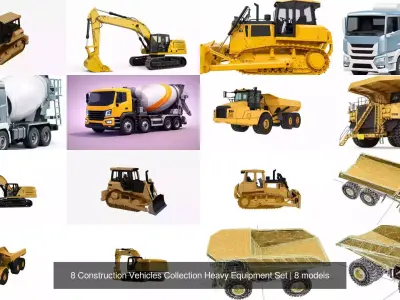 8 Construction Vehicles Collection Heavy Equipment Set 3D Model Pack